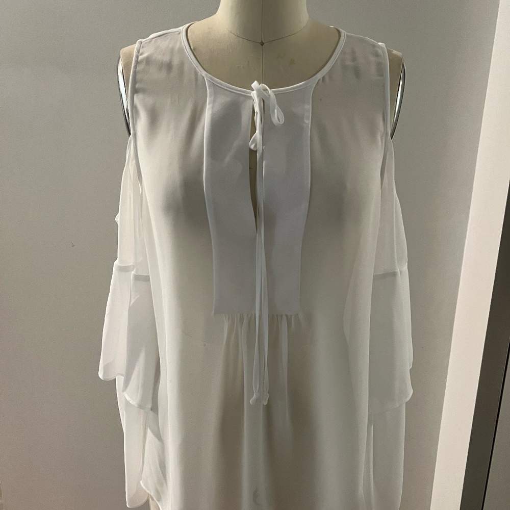 White cold shoulder blouse